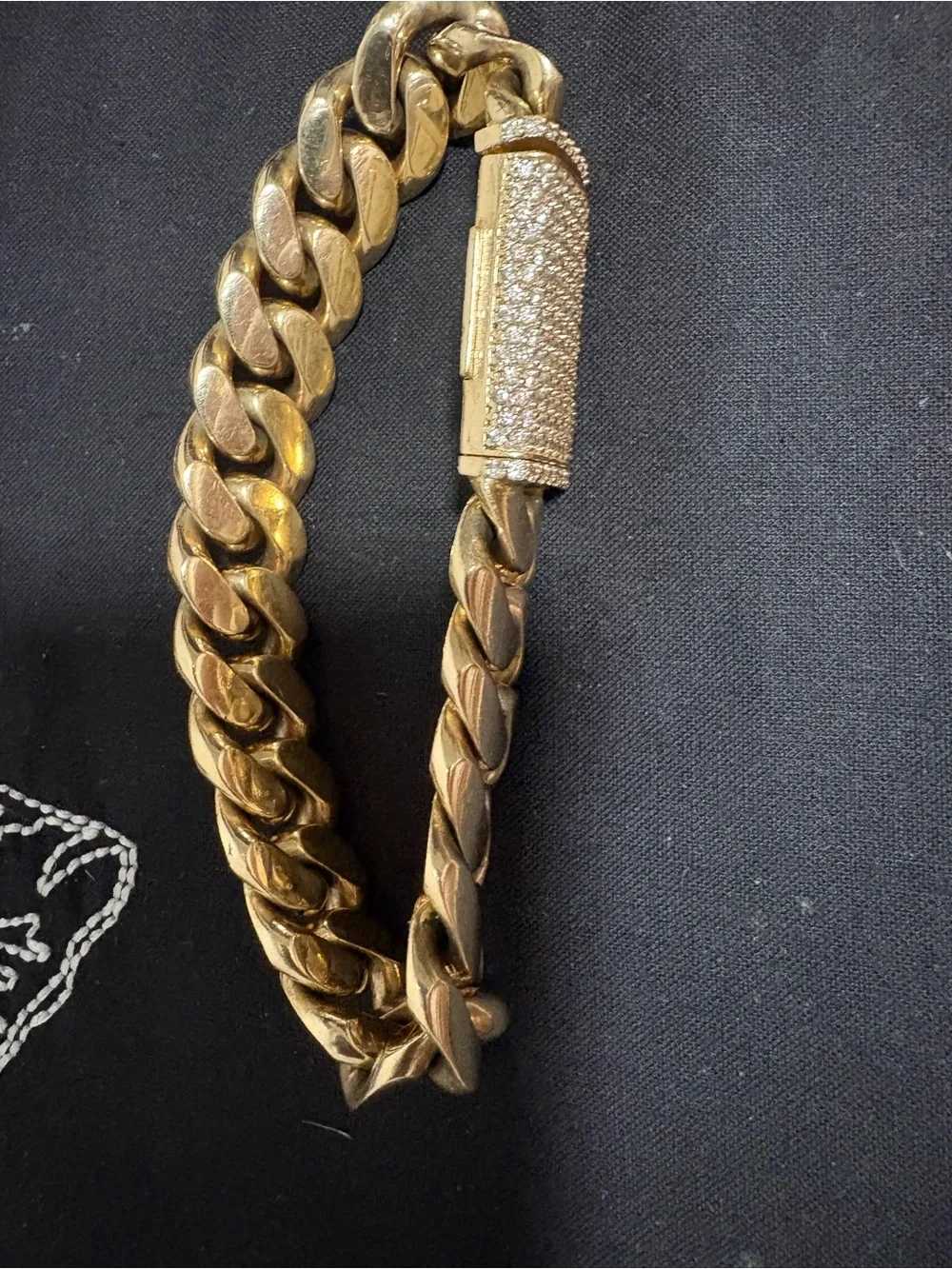 Gold Cuban Link Bracelet with Pave Clasp
